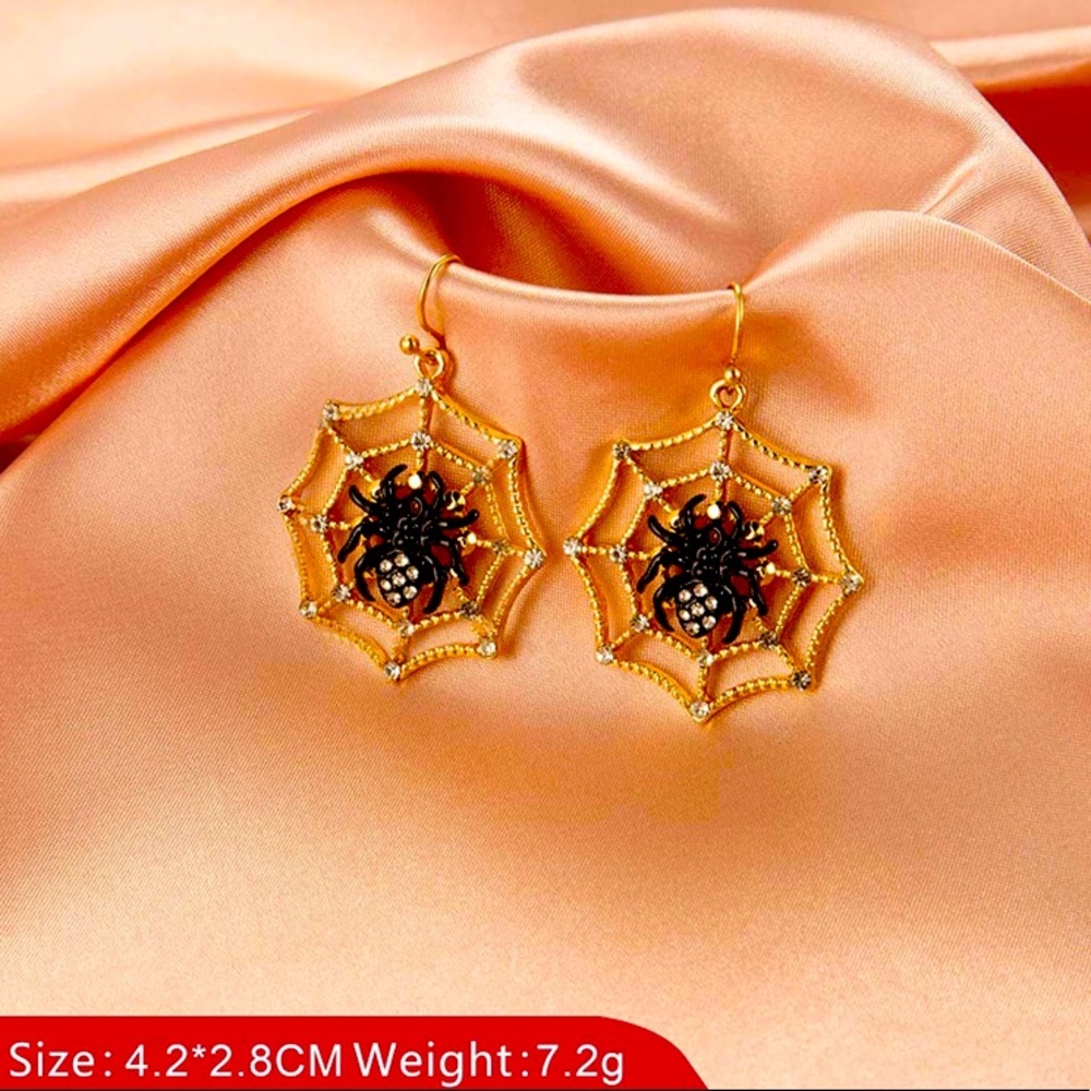 Halloween Gothic Rhinestone Spider Web with Spider Earrings